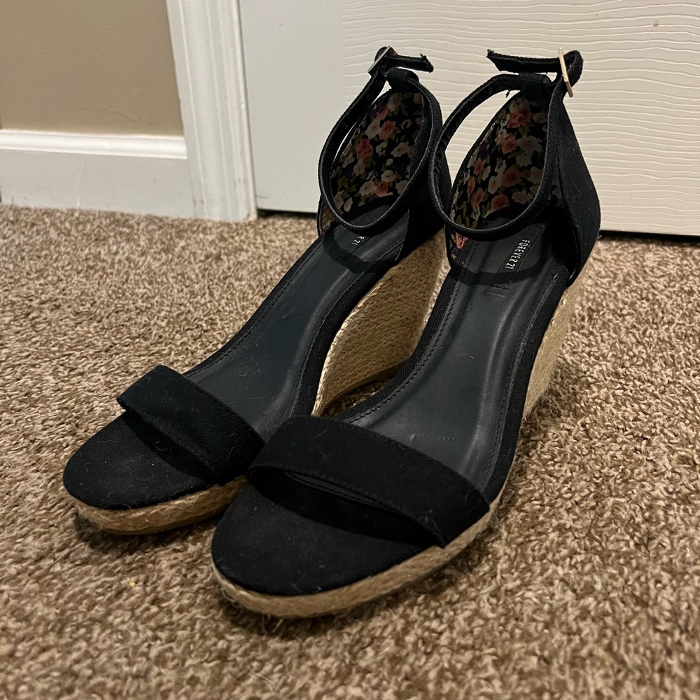 Forever 21 Black Wedge Sandals